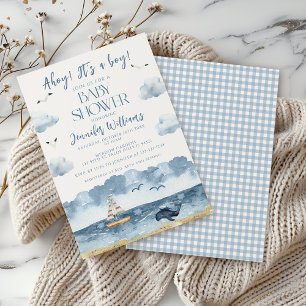 Invitation Blue Nautical Ocean Ahoy C'est un garçon baby show