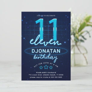 Invitation Blue Neon 11e fête d'anniversaire Faisons de la fo
