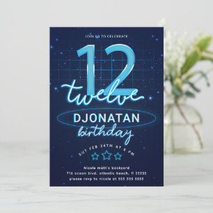 Invitation Blue Neon 12e fête d'anniversaire Faisons de la fo