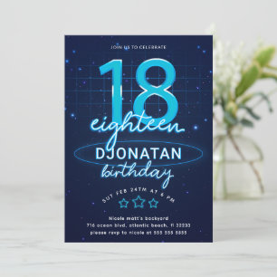 Invitation Blue Neon 18e fête d'anniversaire Faisons éclater 