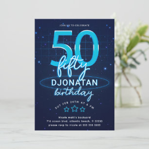 Invitation Blue Neon 50e fête d'anniversaire Llow Crazy