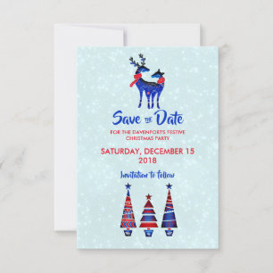 Invitation Blue Nordic Christmas Reindeer Pair Enregistrer La