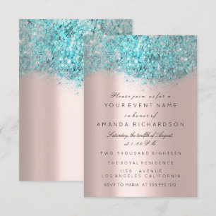 Invitation Blue Ocean Confetti Rose Gold Bridal Sweet 16e
