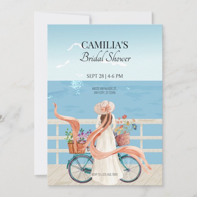 Invitation Blue Ocean fille d'été avec douche de nage à vélo (Devant)