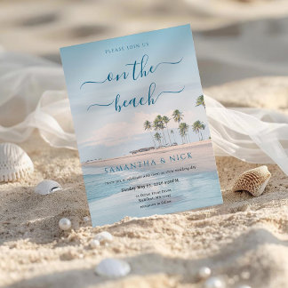 Invitation Blue Ocean Palm Tree Beach Wedding