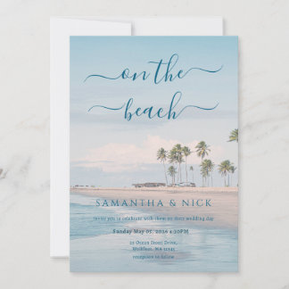 Invitation Blue Ocean Palm Tree Beach Wedding