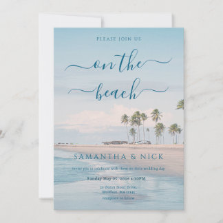 Invitation Blue Ocean Palm Tree Beach Wedding