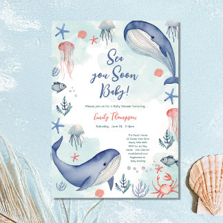 Invitation Blue Ocean Sea You Soon Summer Baby Shower 
