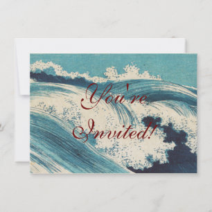 Invitation Blue Ocean Waves Bois japonais