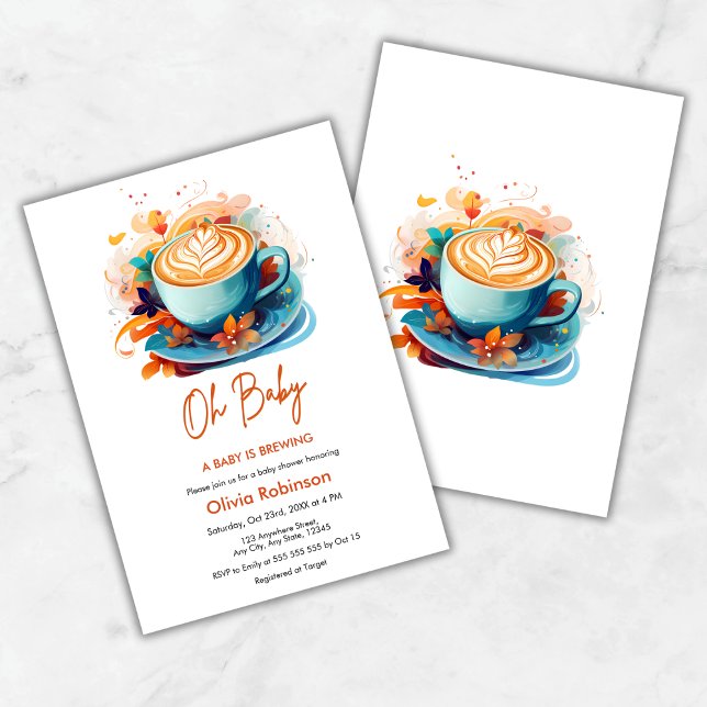 Invitation Blue Oh Baby Un bébé est en train de brasser du Ba (Blue Oh Baby A Baby is Brewing Coffee Baby Shower Invitation )