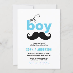 Invitation Blue Oh c'est un garçon Mustache Baby shower Invit