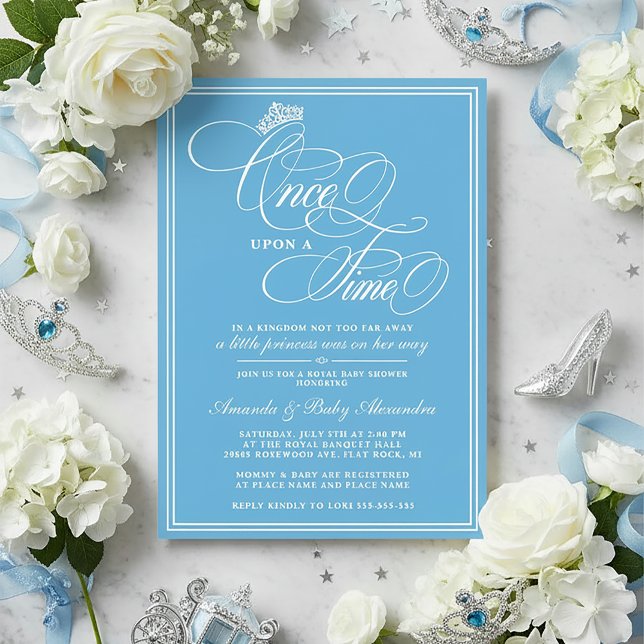 Invitation Blue Once Upon A Time Princess Baby Shower (Princess Baby Shower | Once Upon a Time Princess Baby Shower Invitation)