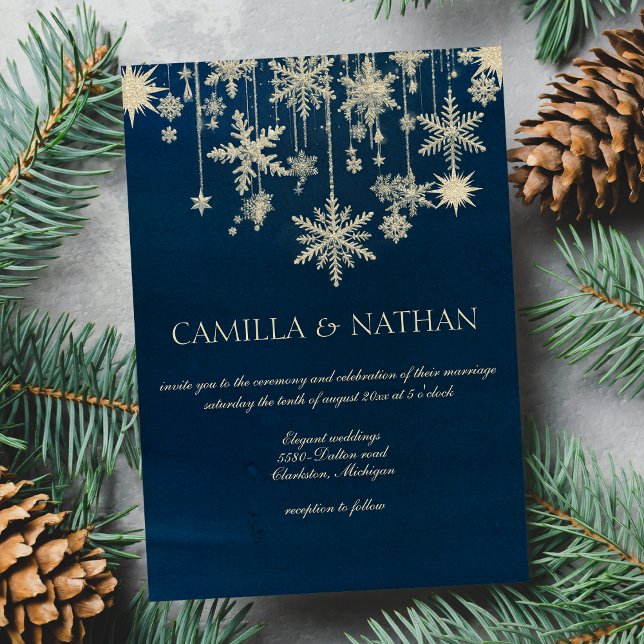 Invitation Blue or snowflake hiver merveilleux Mariage (Blue gold snowflake winter wonderland Wedding )