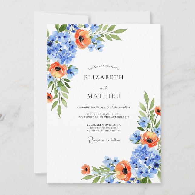 Invitation Blue Orange Blossom Spring Wedding (Devant)