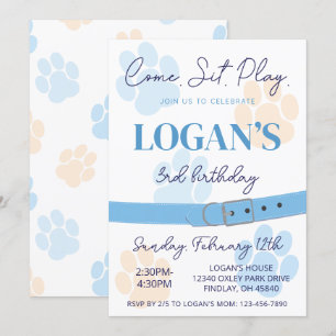 Invitation Blue Orange Chien Empreinte de patte fête d'annive