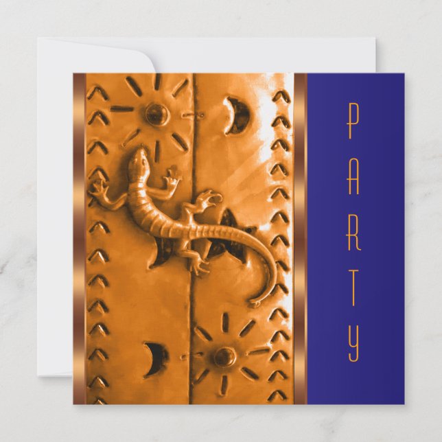 Invitation Blue Orange Southwestern Lizard fête d'anniversair (Devant)