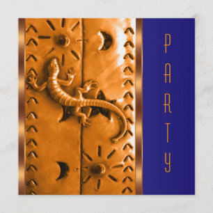 Invitation Blue Orange Southwestern Lizard fête d'anniversair