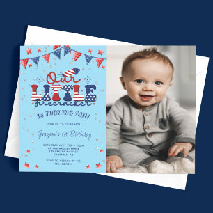 Invitation Blue Our Little Firecracker 1er Anniversaire Photo
