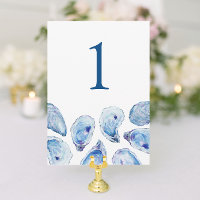 Blue Oyster Watercolor Mariage Numéro de tableau