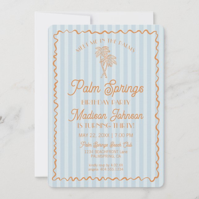 Invitation Blue Palm Springs Pastel Beach Anniversaire (Devant)