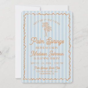 Invitation Blue Palm Springs Pastel Beach Anniversaire