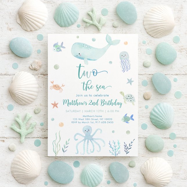 Invitation Blue Pastel Deux la mer Anniversaire (Créateur téléchargé)