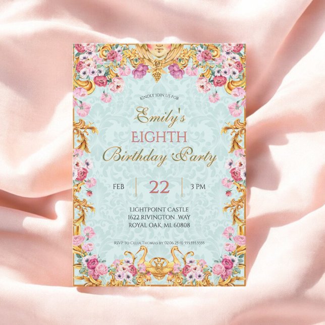 Invitation Blue Pastel Gold huitième Rococo baroque Anniversa (Créateur téléchargé)