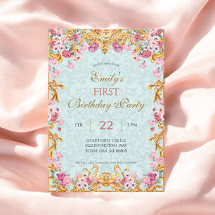 Invitation Blue Pastel Gold Premier Rococo baroque Anniversai
