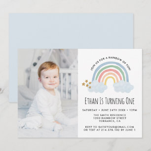 Invitation Blue Pastel Rainbow de Fun 1er Anniversaire Photo