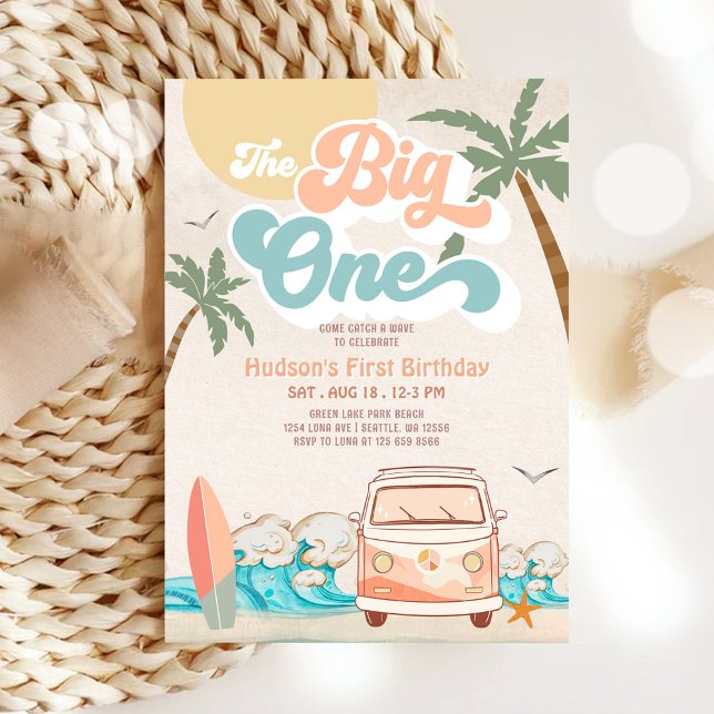 Invitation Blue Peach Girl The Big One Surfing 1er anniversai (Créateur téléchargé)