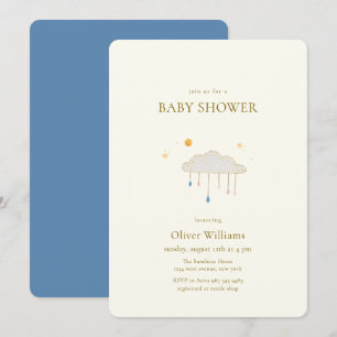 Invitation Blue Pearl Élégance Moderne Baby Shower