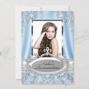 Invitation Blue Pearl Silk Vintage Glamor Quinceanera