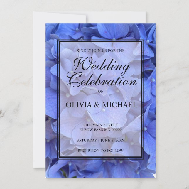 Invitation Blue periwinkel élégant floral hydrangeas Mariage (Devant)