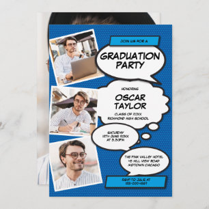 Invitation Blue Photo Collage Moderne Fun Graduation Party
