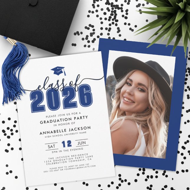 Invitation Blue Photo Graduation Party (Blue Photo Graduation Party Invitation )