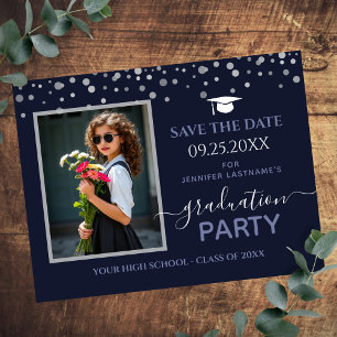 Invitation Blue Photo Graduation Party Enregistrer la date