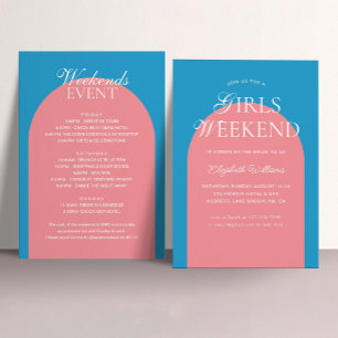 Invitation Blue Pink Arch Girls Week-end Bachelorette Party