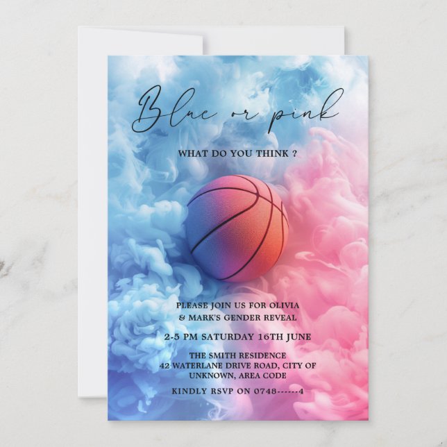 Invitation Blue Pink Fumer Basketball Sport Sexe Révéler (Devant)