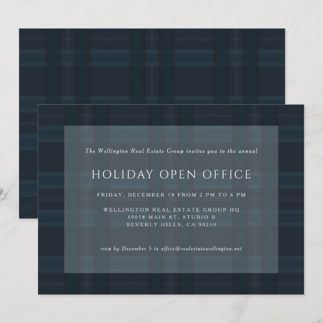 Invitation Blue Plaid Business Corporate Holiday Christmas In (Devant / Derrière)