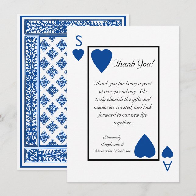 Invitation Blue Playing Card Vegas Mariage Merci Notes (Devant / Derrière)