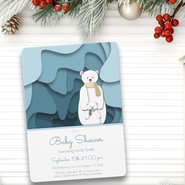 Invitation Blue Polar Ours maman et bébé dans le Baby shower  (Créateur téléchargé)