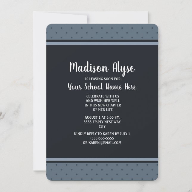Invitation Blue Polka Dot College Trunk Party (Devant)