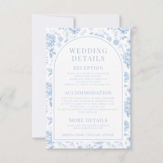 Invitation Blue Porcelain Chinoiserie Floral Mariage Détails (Devant)