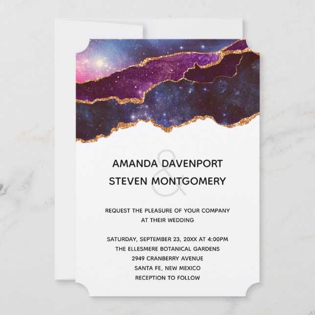 Invitation Blue & Purple Space & Stars Mariage moderne (Devant)