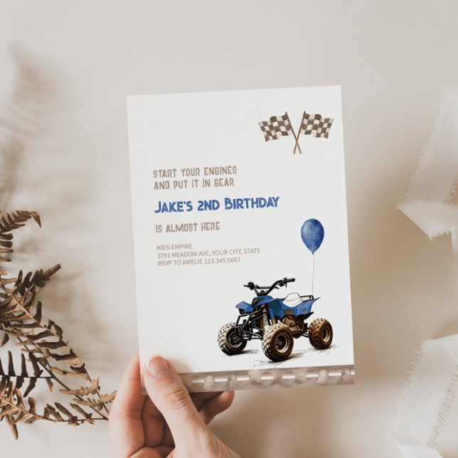 Invitation Blue Quad Bike Quel que soit l'âge Anniversaire In (Créateur téléchargé)