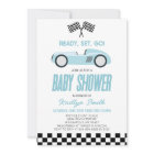 Blue Race Car À damiers Race Drapeau Baby shower
