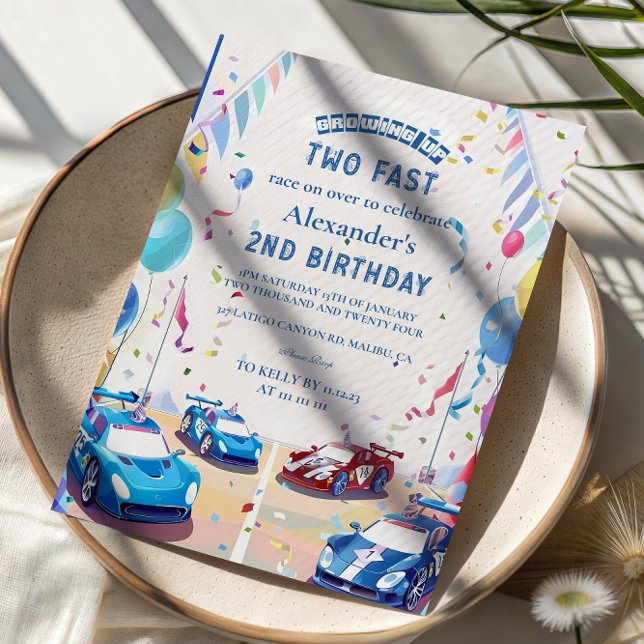 Invitation Blue Race Car Two Fast Birthday (Créateur téléchargé)