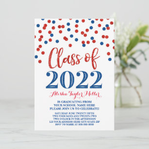 Invitation Blue Red Parties scintillant Confetti Graduation P