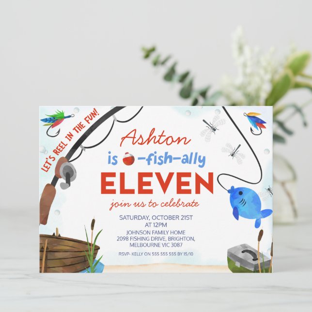 Invitation Blue Red Pêche Ofish Onze Anniversaire (Debout devant)