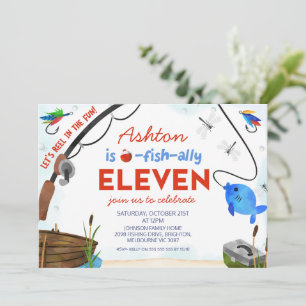 Invitation Blue Red Pêche Ofish Onze Anniversaire